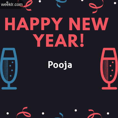 Pooja Name on Happy New Year Image