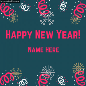 Write Name on Happy New Year Ribbons Pink Color Photo Card