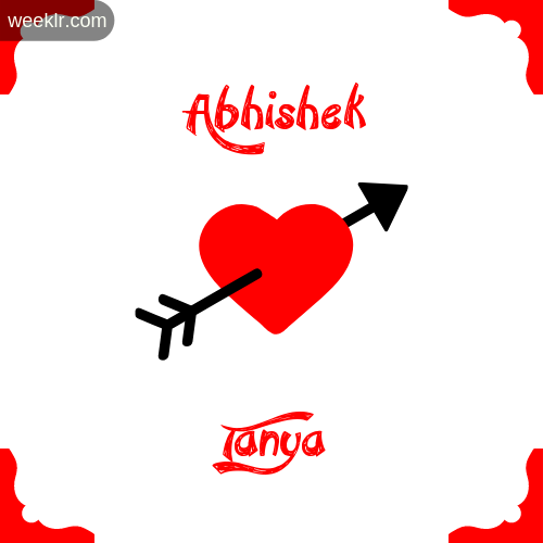 Abhishek Name on Cross Heart With  Tanya  Name Wallpaper Photo