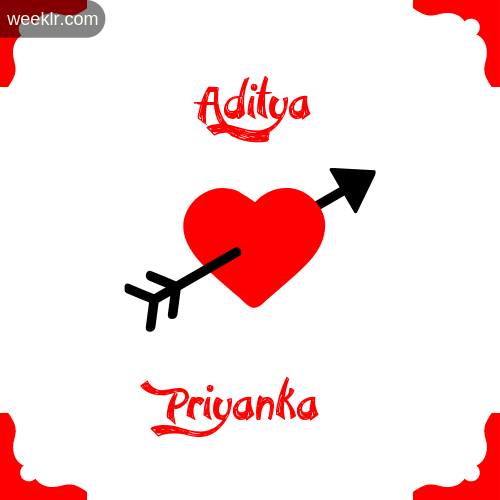 -Aditya- Name on Cross Heart With - Priyanka- Name Wallpaper Photo