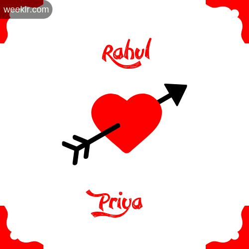 -Rahul- Name on Cross Heart With - Priya- Name Wallpaper Photo