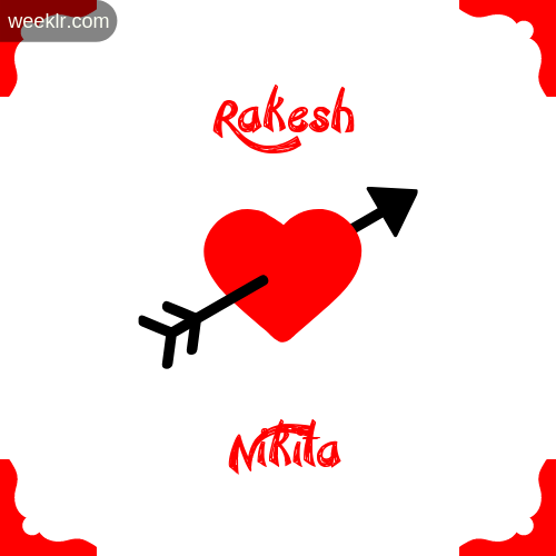 Rakesh Name on Cross Heart With  Nikita  Name Wallpaper Photo