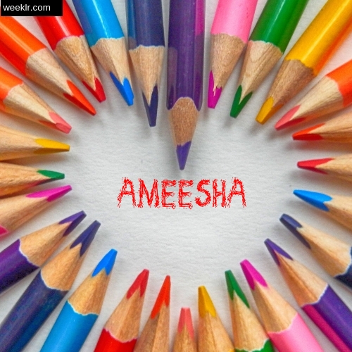 Heart made with Color Pencils with name Ameesha Images
