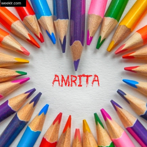 Heart made with Color Pencils with name Amrita Images