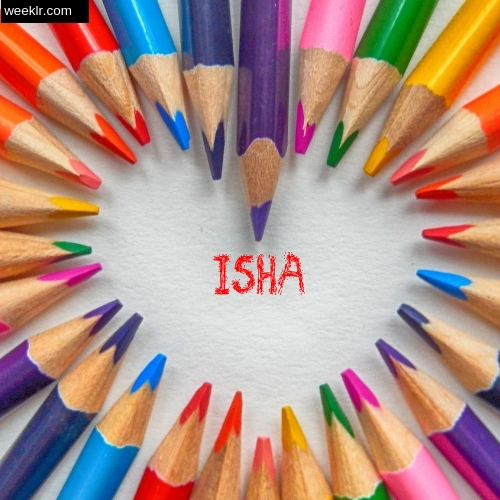 Heart made with Color Pencils with name Isha Images