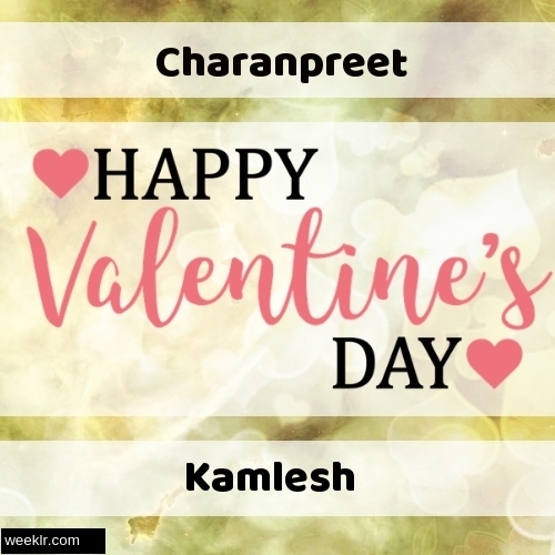 Write -Charanpreet-- and -Kamlesh- on Happy Valentine Day Image