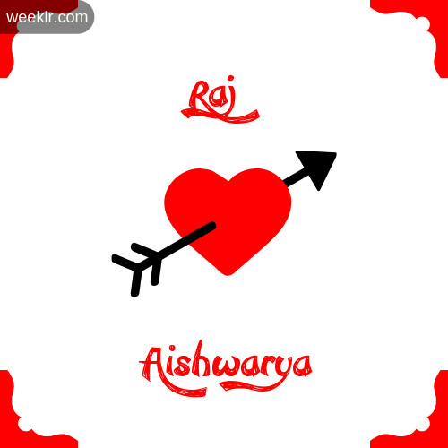 Raj Name on Cross Heart With  Aishwarya  Name Wallpaper Photo