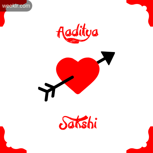 Aaditya Name on Cross Heart With  Sakshi  Name Wallpaper Photo