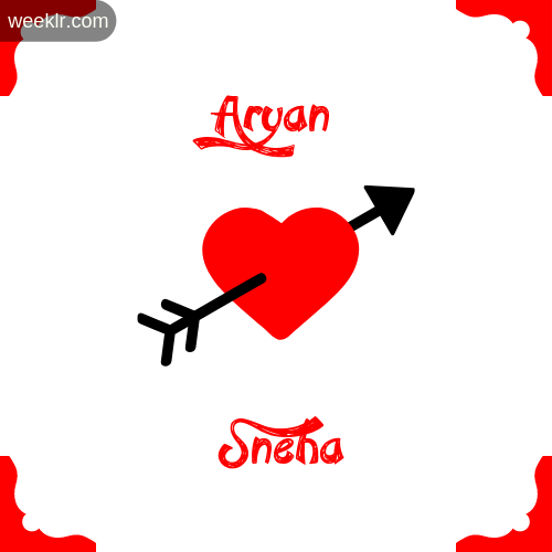 Aryan Name on Cross Heart With  Sneha  Name Wallpaper Photo