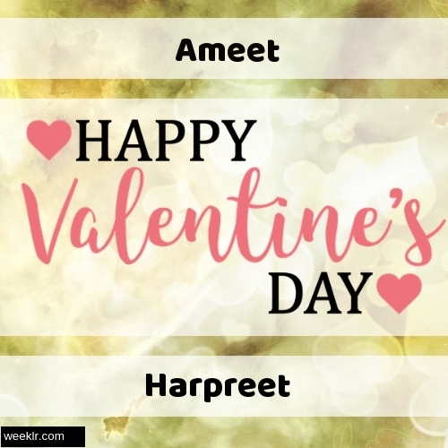 Write -Ameet-- and -Harpreet- on Happy Valentine Day Image