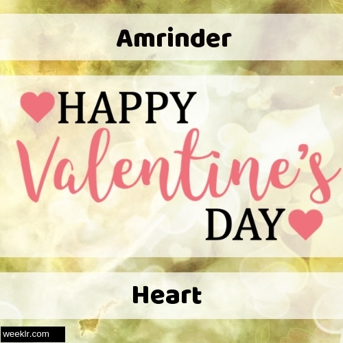 Write Amrinder and Heart on Happy Valentine Day  Image