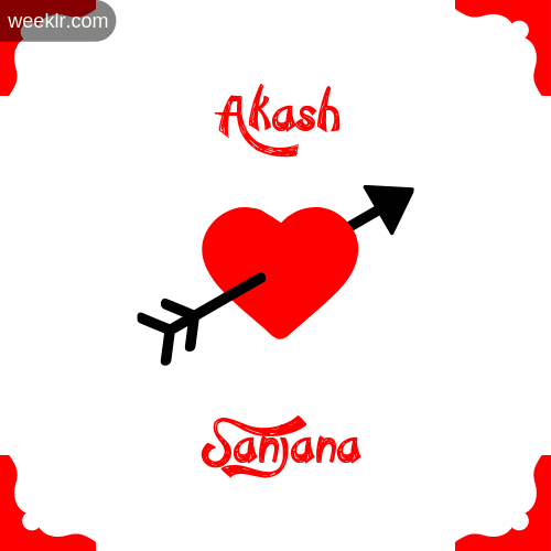 Akash Name on Cross Heart With  Sanjana  Name Wallpaper Photo