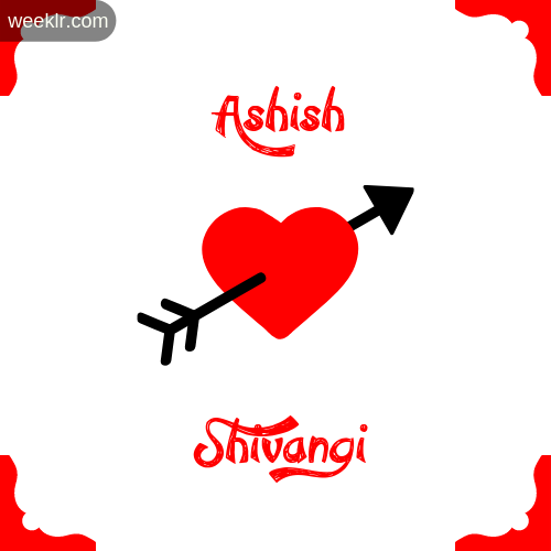 Ashish Name on Cross Heart With  Shivangi  Name Wallpaper Photo