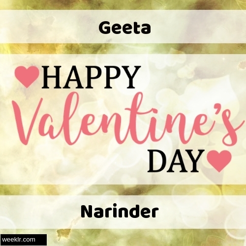 Write -Geeta-- and -Narinder- on Happy Valentine Day Image